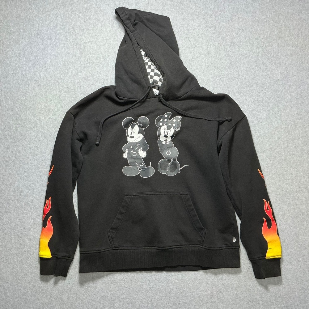 Vans x Disney Mickey Minnie Mouse Flame Sleeve Checkerboard Hoodie Black Medium